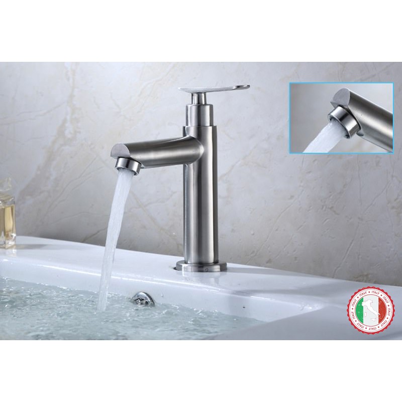 Vòi Lavabo (chỉ lạnh - trụ tròn) SUS304 - Hàng Cao cấp ITALIA (Kèm dây cấp nước)