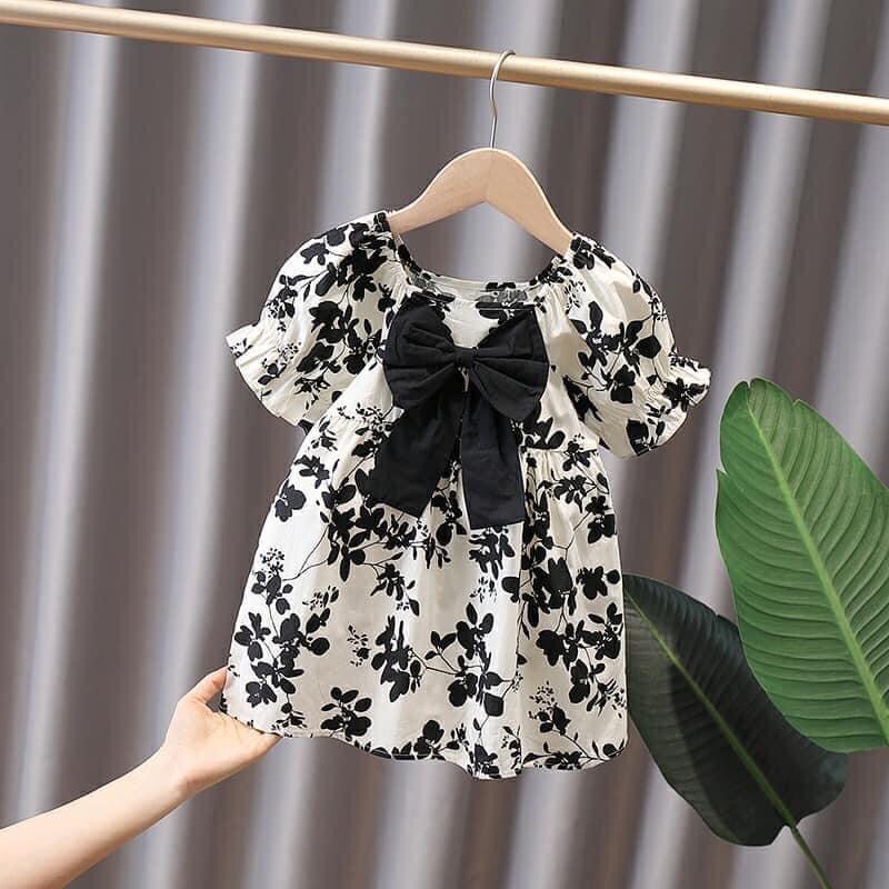 Váy Xinh Cho Bé Gái 6-18kg LINA KIDS Váy hoa phối nơ trước ngực.