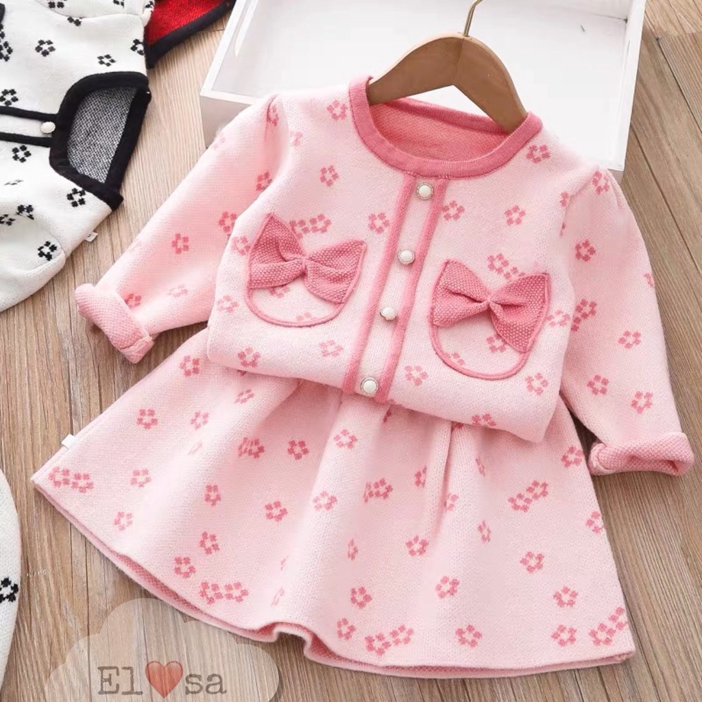 Váy bé gái - Set Áo Len Hoa Nhí kèm chân váy siêu xinh cho bé gái 1 - 7 Tuổi