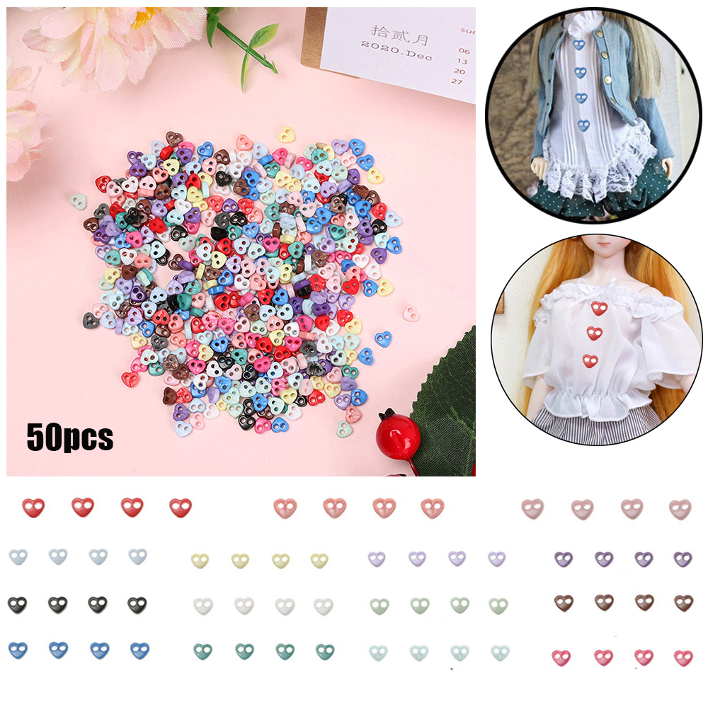 Bộ 50 Nút Nhựa Mini Hình Trái Tim 4mm Dễ Thương Dùng May Quần Áo Búp Bê Diy