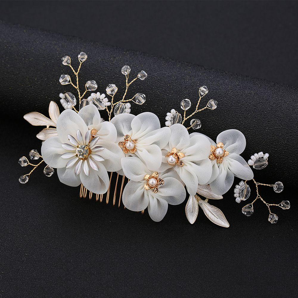 ROSE Lược Cài Tóc Cô Dâu Đính Hoa Pha Lê Trắng