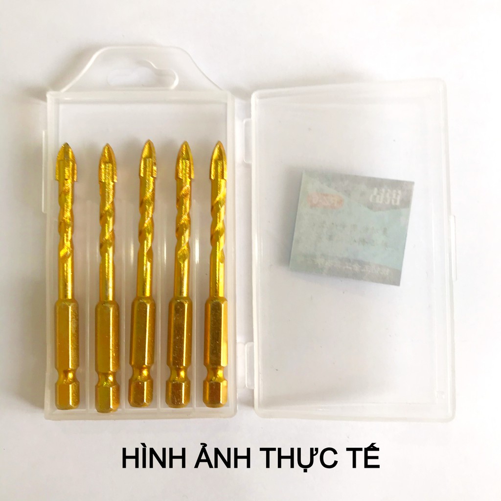 Mũi khoan đa năng (gạch, kính, đá hoa...) chuôi lục giác đầu chữ Thập size 6-8-10-12mm màu vàng