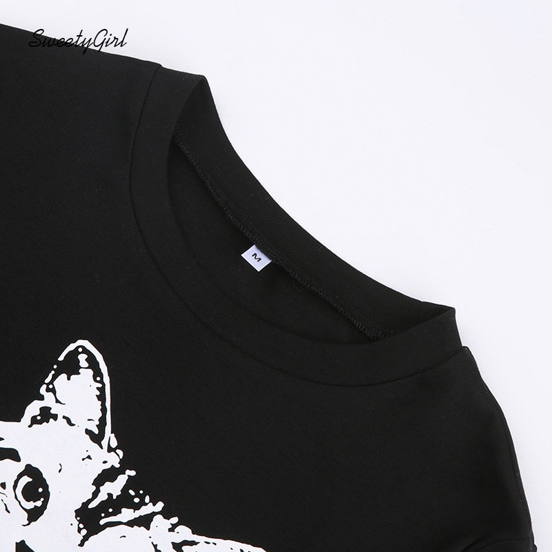 Áo Thun Tay Dài Cổ Tròn In Hình Mèo Phối Màu Tương Phản Thời Trang 2022 Dành Cho Nữ