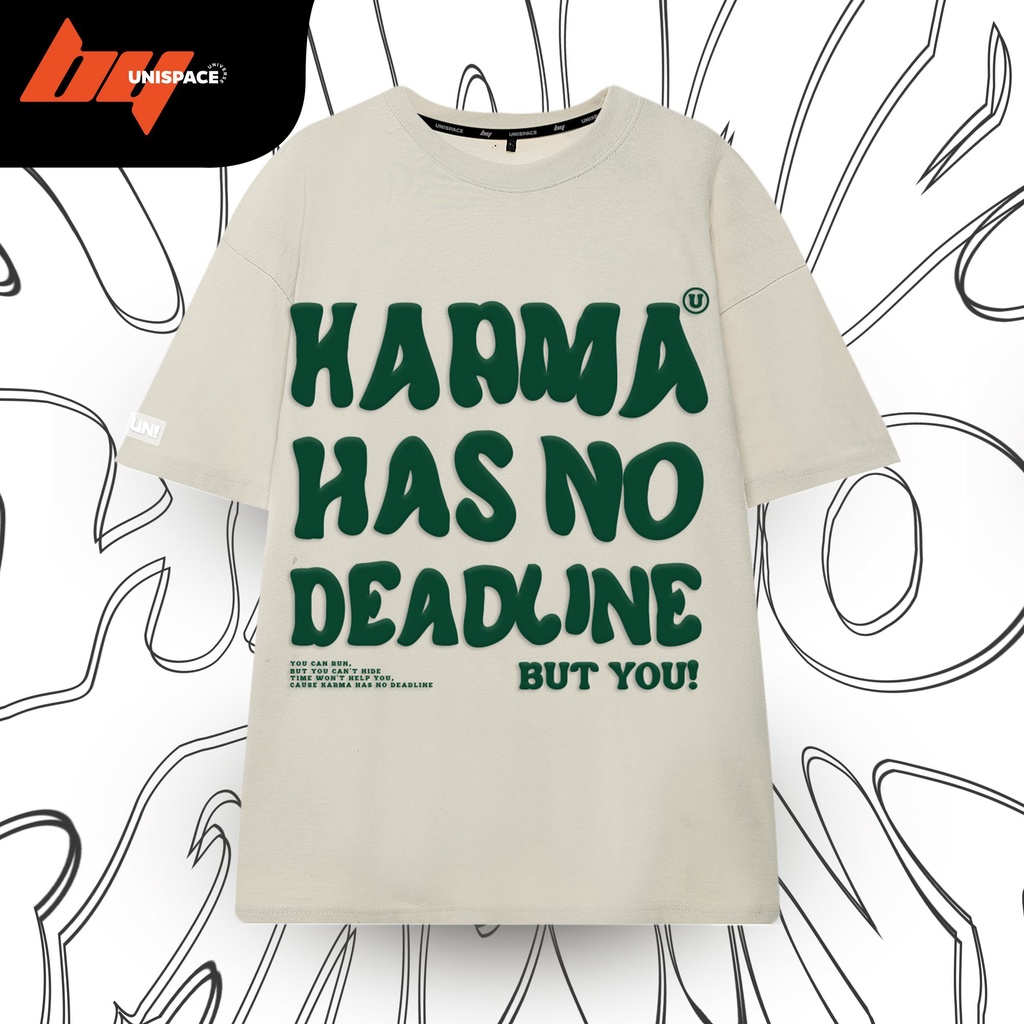 Áo thun local brand By Unispace chính hãng tay lỡ form rộng unisex nam nữ in nổi Karma