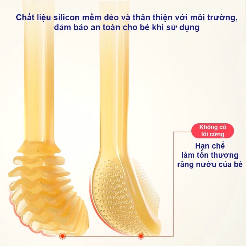 Bàn chải + rơ lưỡi silicone cho bé từ 0- 18 tháng