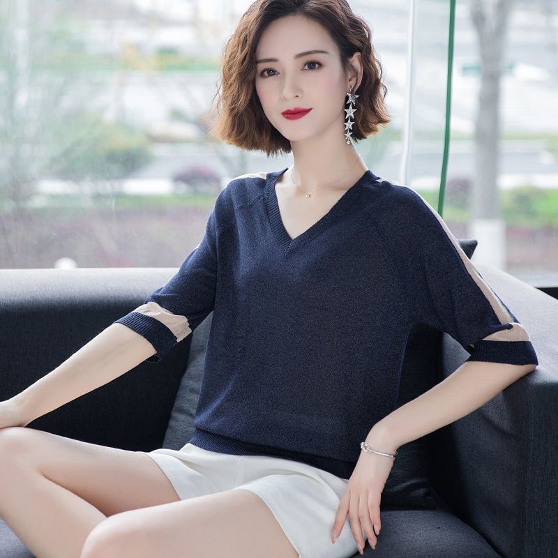 Áo Thun Tay Ngắn Cổ Chữ V Dáng Rộng Plus Size Thời Trang Cho Nữ Trung Niên