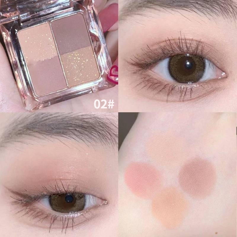 Bảng Phấn Mắt 4 Màu Lì/Nhũ Lấp Lánh Trang Điểm Bắt Sáng Lâu Trôi Kích Thước Nhỏ Gọn