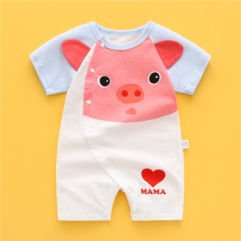 Bộ Áo Liền Quần Tay Ngắn Chất Liệu Cotton In Hình Gấu Trúc Hoạt Hình Dành Cho Bé Sơ Sinh 0-30 Tháng