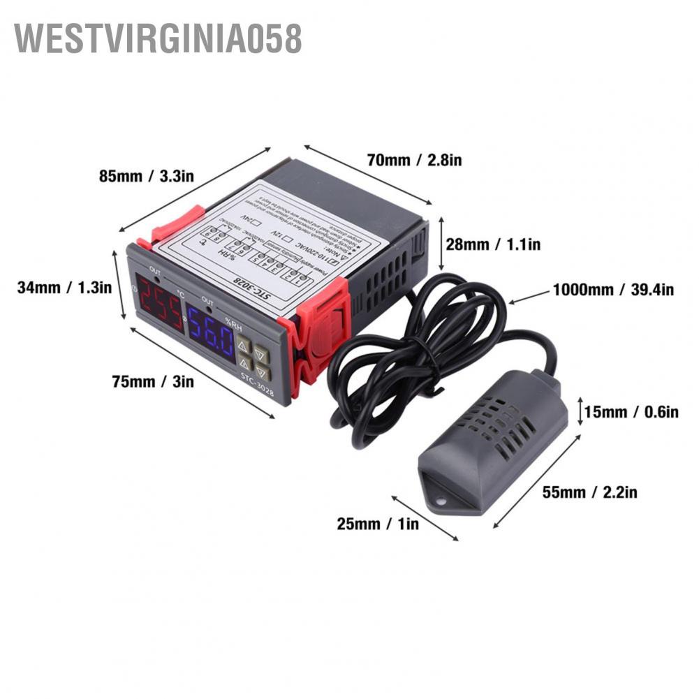 Westvirginia058 Đồng hồ đo bộ điều khiển độ ẩm và nhiệt hiển thị kỹ thuật số STC-3028 với cảm biến tích hợp