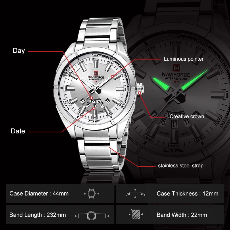 NAVIFORCE NF9038 Men Casual Fashion Stainless Steel Band Analog Quartz Watch | BigBuy360 - bigbuy360.vn