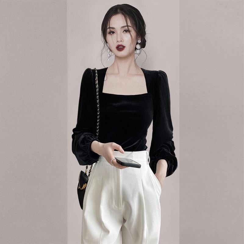 Áo Thun Nữ Dài Tay Cổ Vuông Thời Trang Mùa Thu