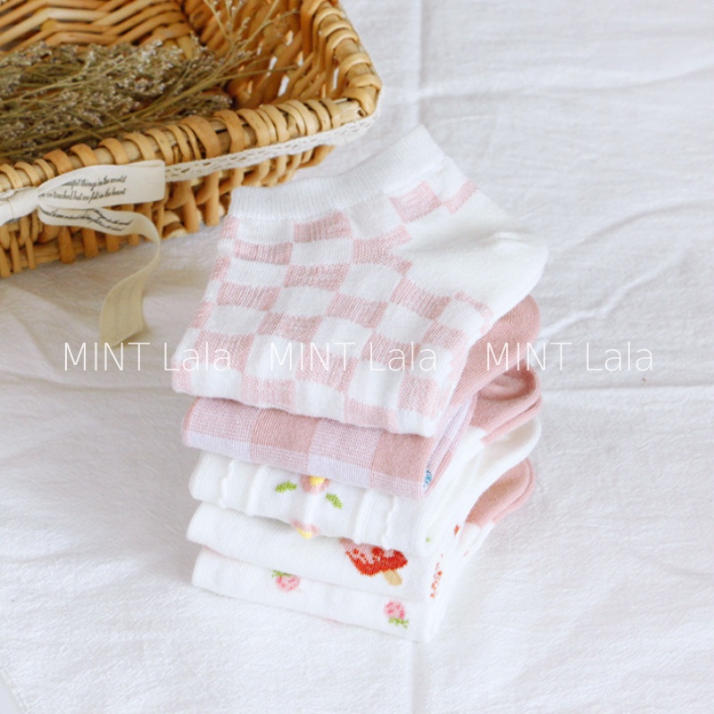 SET 5 Đôi Tất Nữ Dễ Thương Màu Trắng Phối Họa Tiết Hồng