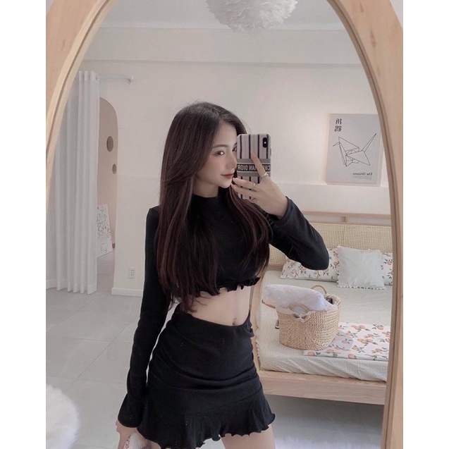 Set Áo Croptop Chân Váy Rúm Viền Bèo L.Y Store  Set Sang Chảnh Tiểu Thư Cá Tính HOT