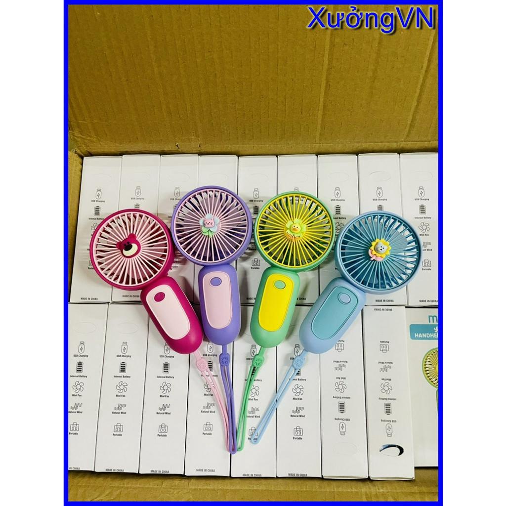 Quạt tích điện mini cute bỏ túi có dây đeo dễ thương (Giao màu ngẫu nhiên)