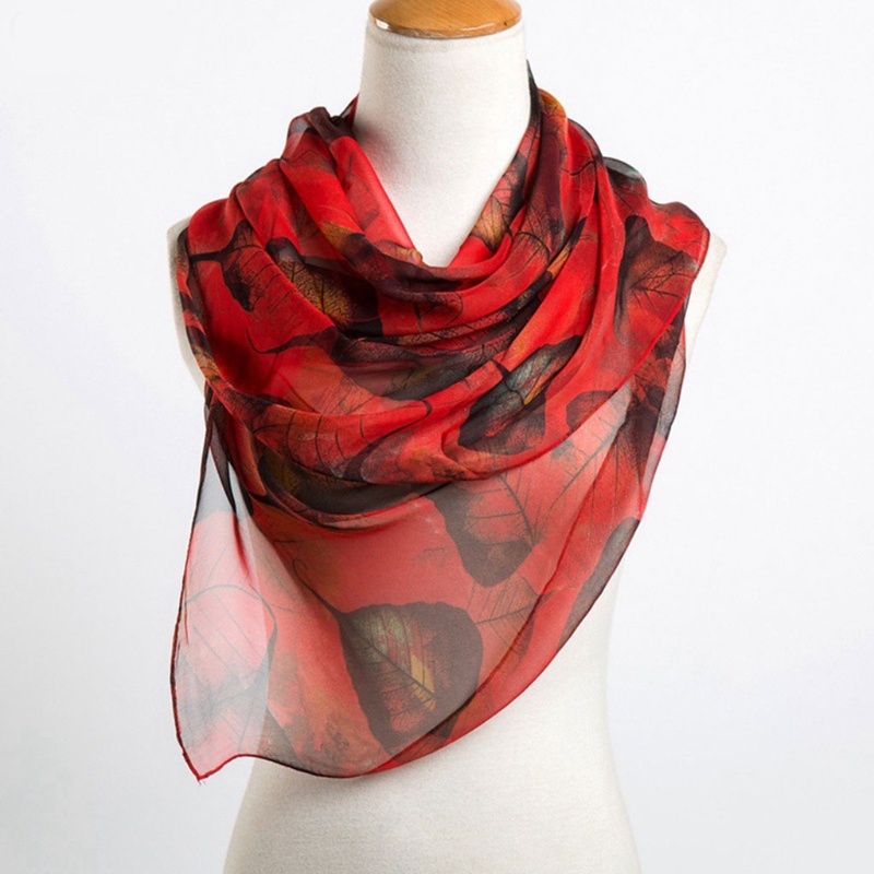 Khăn Choàng Hồi Giáo Dài 160x50cm In Họa Tiết Lá Cây Cho Nữ