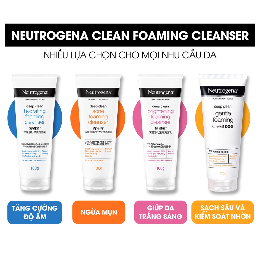 Sữa rửa mặt ngừa mụn Neutrogena Deep Clean Acne Foaming Cleanser 100g