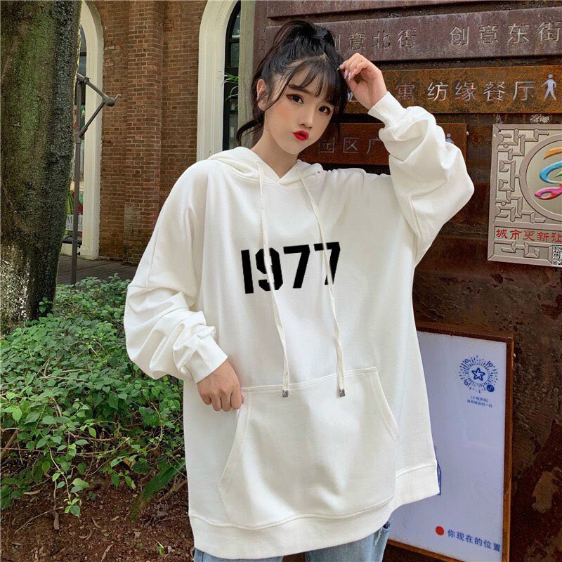 Bộ Nỉ Dài Tay Thể Thao 1977 - Set Đồ Gồm Áo Hoodie Có Nón Và Quần Jogger Unisex Nữ Dáng Dài 4 màu