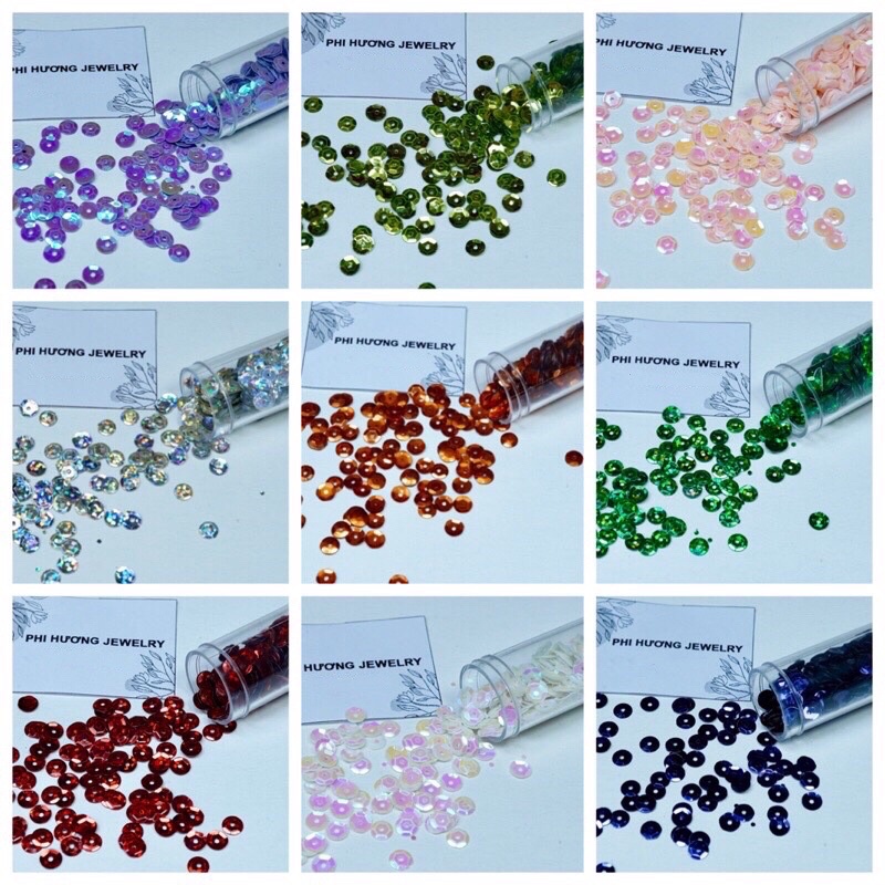 Gói 10g hạt kim sa 5mm đính áo lấp lánh nhiều màu sắc