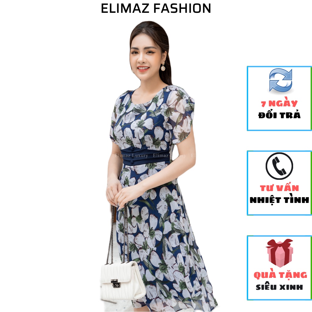 Váy nữ công sở Elimaz Luxury cao cấp hoa ly cúc eo EV22.047