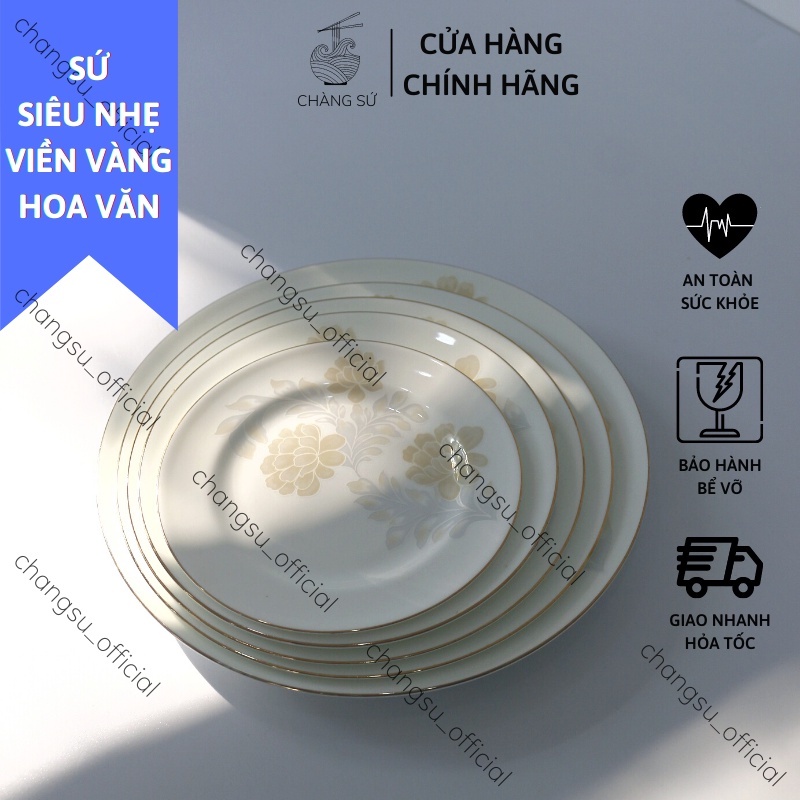 Đĩa viền chỉ vàng hoa văn sứ siêu nhẹ - Sứ xương siêu nhẹ Minh Châu