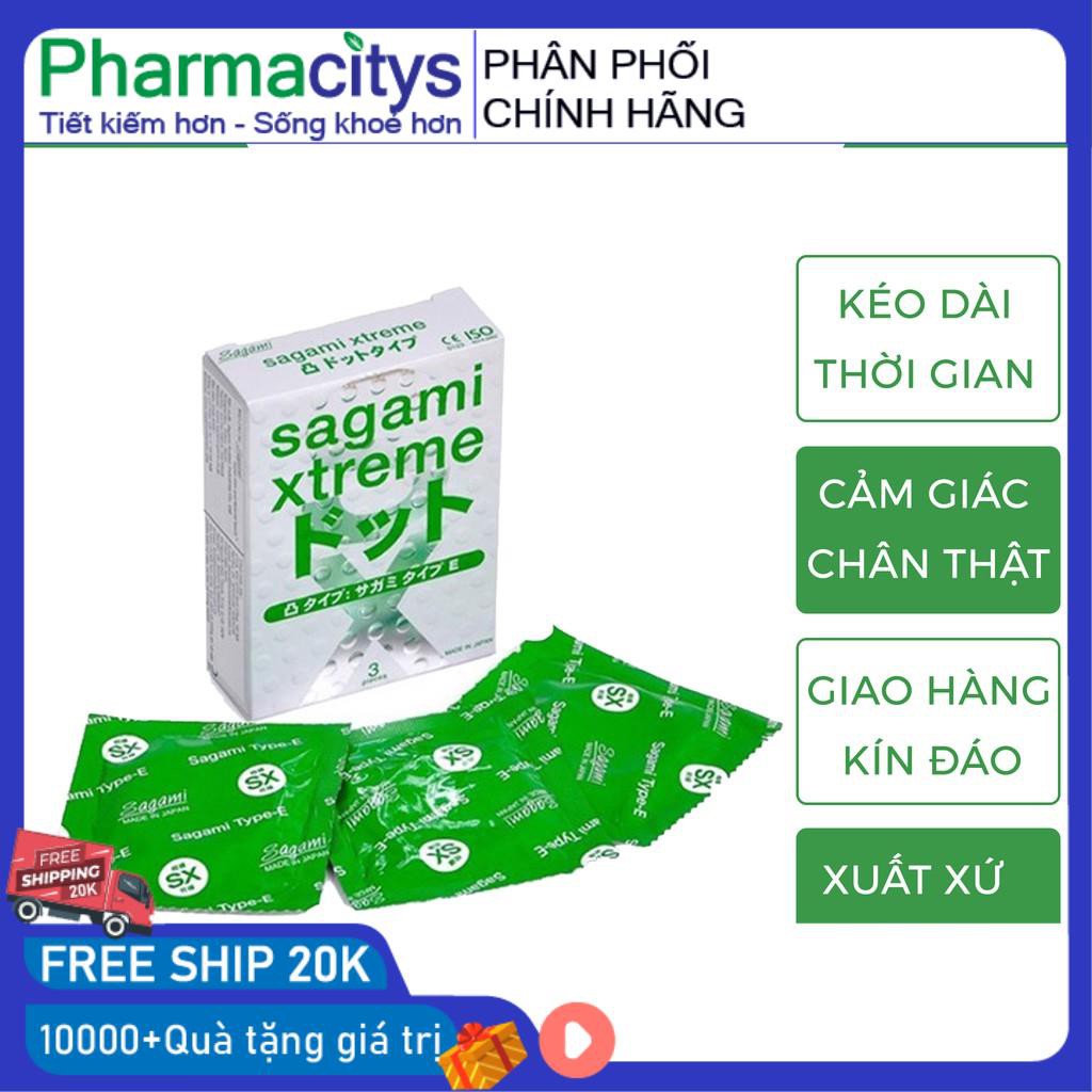 [Freeship] Bao cao su Sagami Xtreme Type E White gân gai, màu xanh, không mùi, siêu mỏng(hộp 3 cái) - Phan An 369