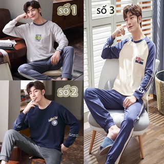 BỘ THU ĐÔNG NAM Chất vải Cotton 100% đồ ngủ nam mặc ở nhà được 4 mùa style Hàn Quốc trẻ trung