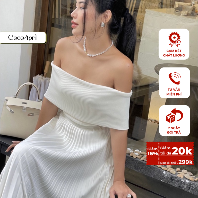Áo len tăm trễ vai tay ngắn phong cách Hàn quốc đi chơi đi tiệc cực xinh AT159