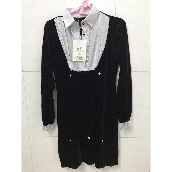 Đầm Nữ Váy Nhung Thu Đông Phối Tay Sơ Mi Trắng Cổ Đáp Ren Dập Phong Cách Vintage Thời Trang Công