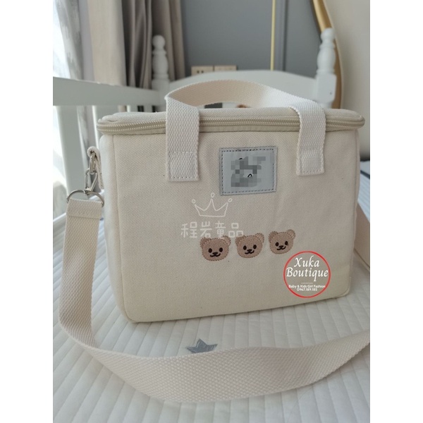 Túi Giữ Nhiệt Ủ Bình Sữa Cho Bé Họa Tiết Gấu Vải Cavans Organic Xuất Hàn Cao Cấp