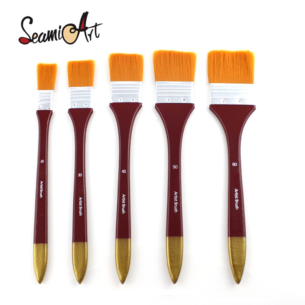 Set 5 Cọ Vẽ Tranh Sơn Dầu SEAMIART Lông Nylon Dẹt Chuyên Nghiệp Cho Nghệ Sĩ