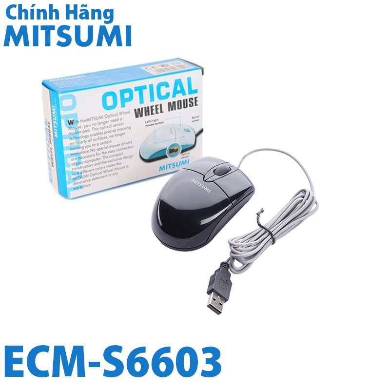 [Mã ELFLASH5 giảm 20K đơn 50K] Chuột Mitsumi ECM-S6603 Chính Hãng(loại nhỏ,dây usb dài 1.7met)màu đen