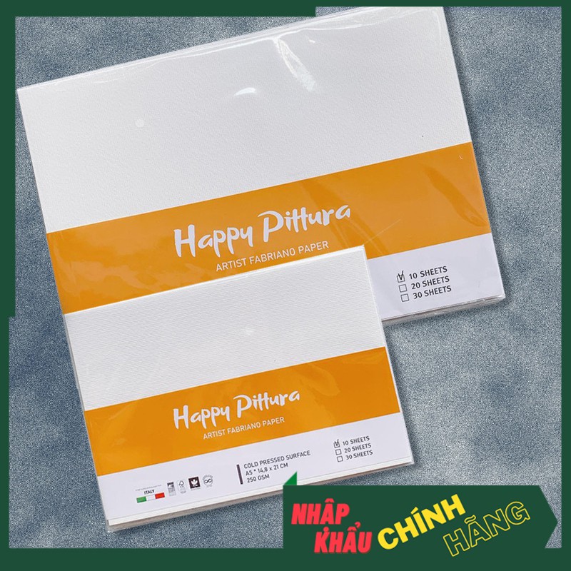 [SIÊU RẺ] Giấy vẽ HAPPY PITTURA 250gsm - Tệp 10 tờ / giấy vẽ màu nước, vẽ chì, Vẽ marker