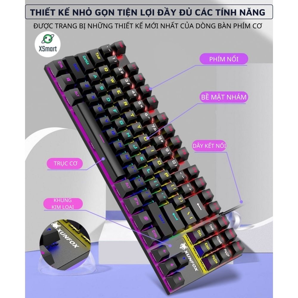 Bàn Phím Cơ Gaming K80 LED RGB 20 Chế Độ Nháy Cực Đẹp, Phím CƠ Gõ Siêu Đã, Thiết Kế Nhỏ Gọn Dùng Cho Máy Tính, Laptop