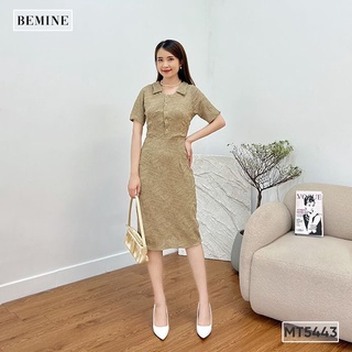 Đầm lá cổ sơ mi ngực đính nút bemine mt5443nau