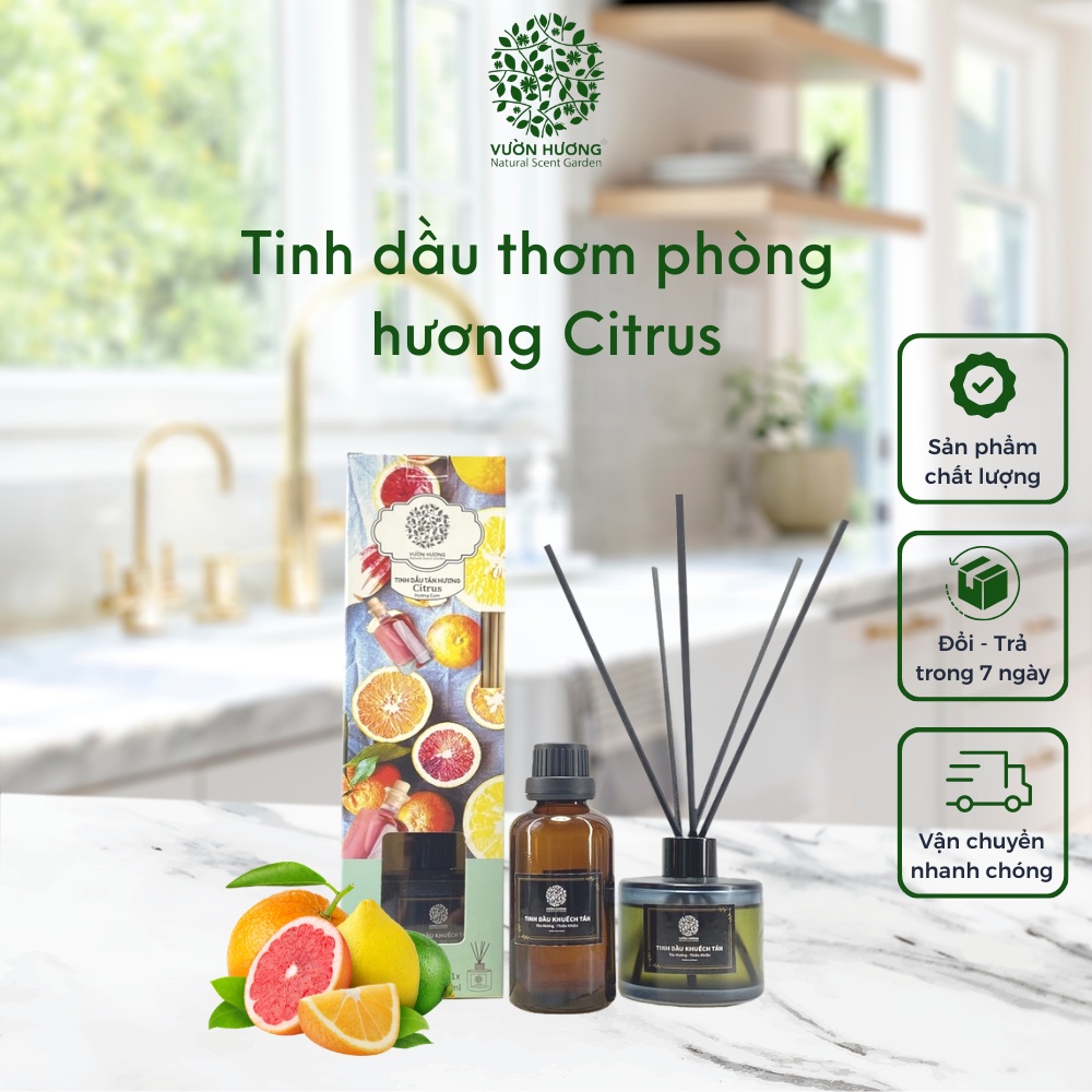 Tinh dầu thơm phòng thiên nhiên Vườn Hương để phòng hương Citrus lọ thủy tinh que tự khuếch tán thanh lọc không khí