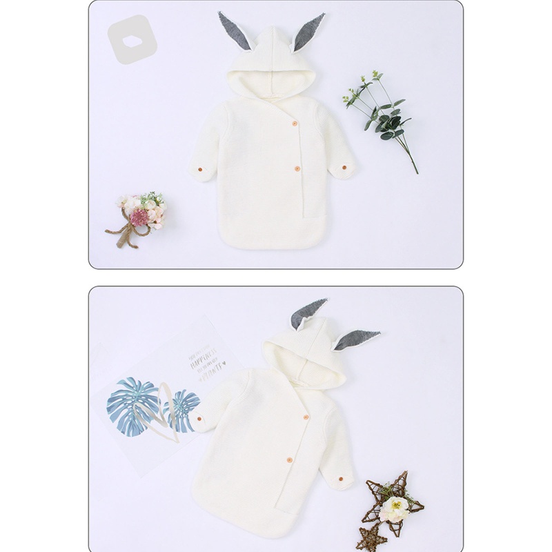 Chăn Quấn Em Bé Bằng Cotton Dệt Kim Hình Tai Thỏ Dễ Thương