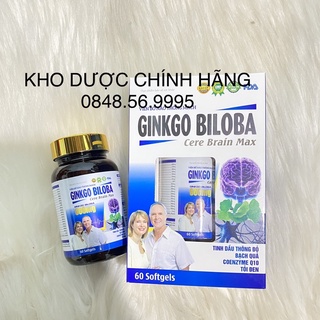 BỔ NÃO THÔNG MẠCH Ginkgo Biloba 600mg Cere Brain Max hộp 60 viên -Hoạt huyết dưỡng não, giảm hoa mắt, mất ngủ, tiền đình