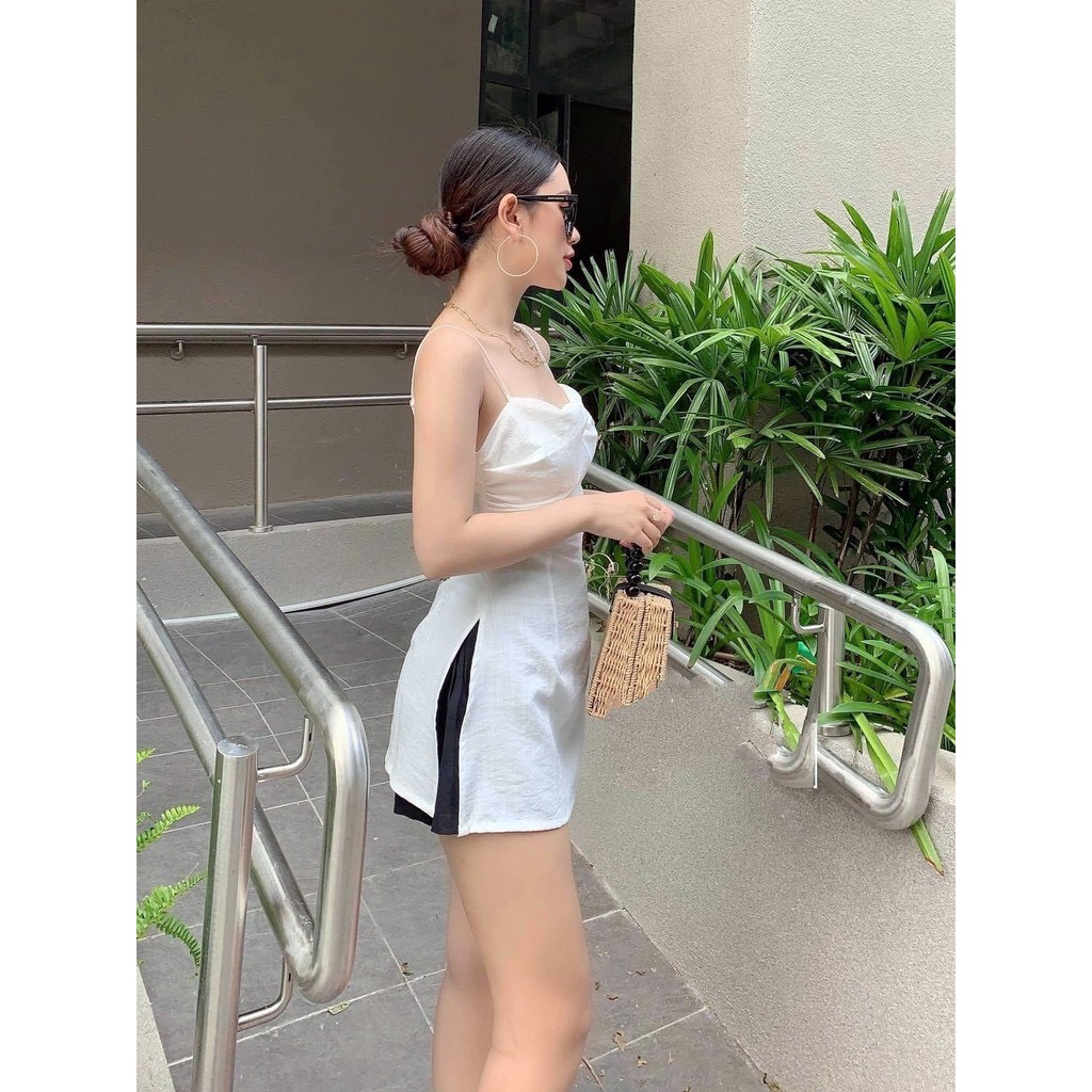 Áo 2 dây xẻ lai dài  chất liệu linen nhiều màu MSB10