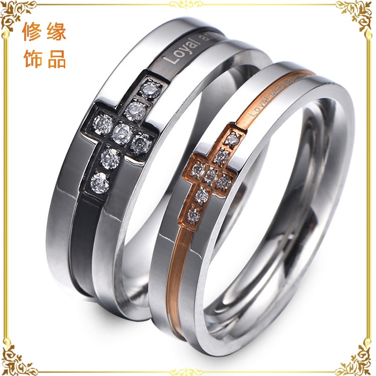 Nhẫn Cặp Bằng Thép Titan Không Gỉ Đính Đá Zircon