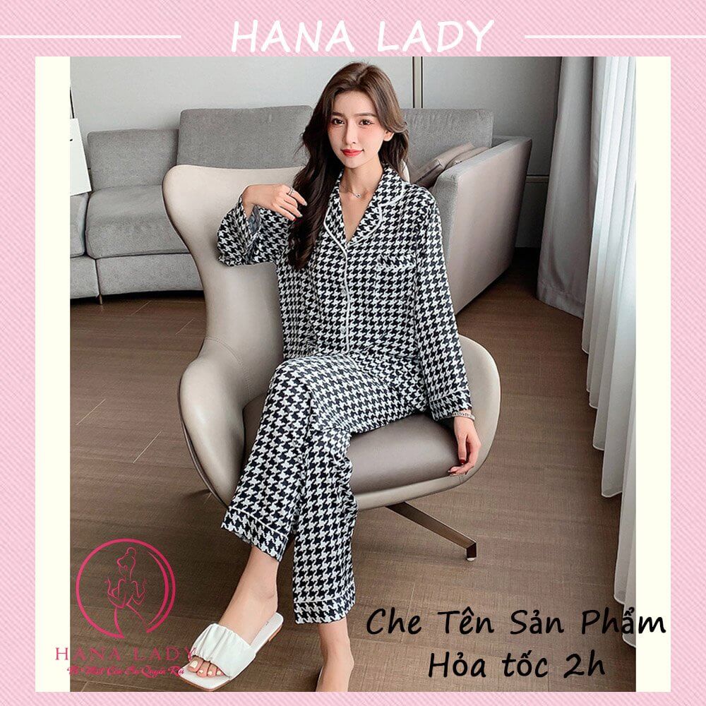 Đồ ngủ pijama lụa mềm mại cao cấp - Đồ bộ mặc nhà sọc caro sang chảnh PJ535