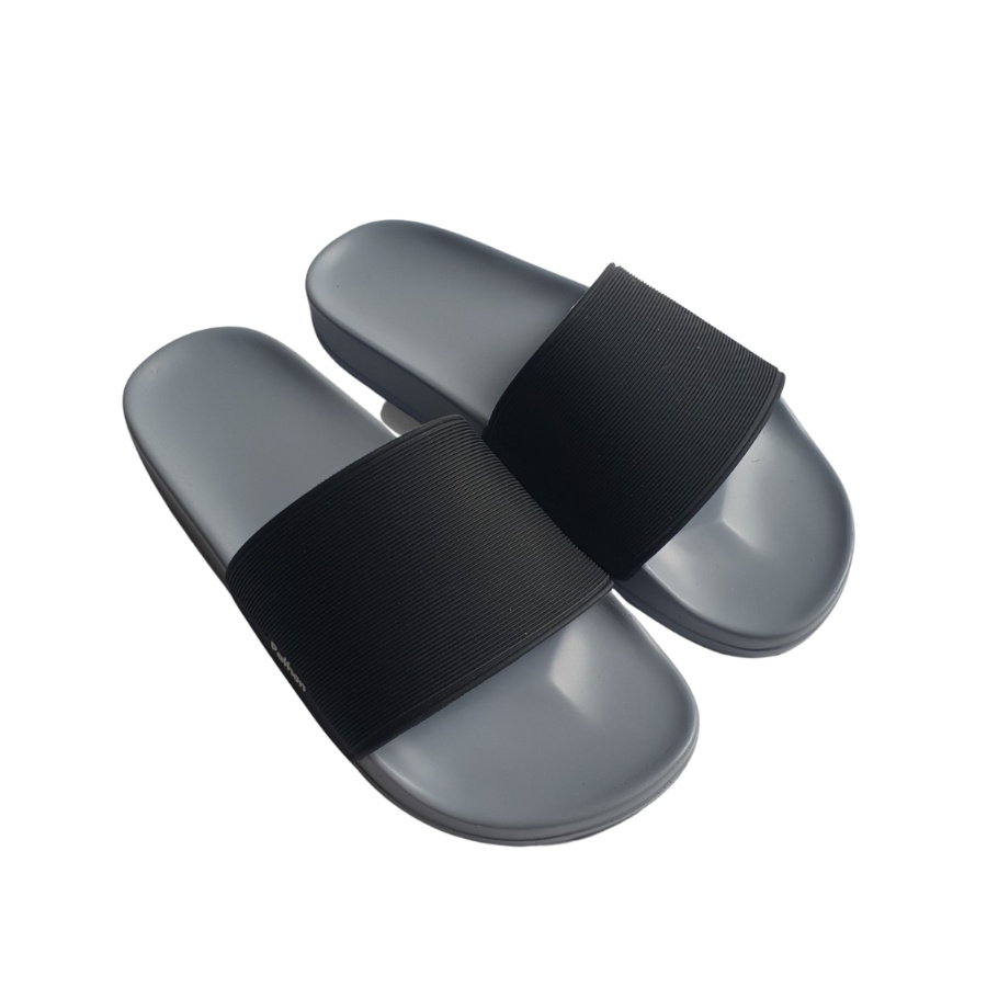 Dép nam nữ quai ngang slipper Pathon PVC và đế PU xám quai đen Mẫu SD62