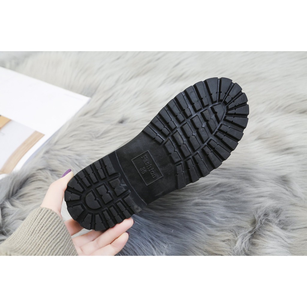 Giày Bốt Martin Xịn cao gót đế bệt phong cách Hàn Quốc cho nữ loại cao cấp, da 2 lớp