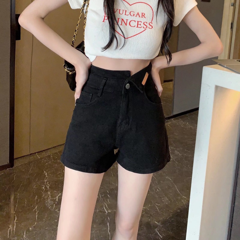 Quần Short Denim Lưng Cao Thời Trang Retro Hàn Quốc Cho Nữ
