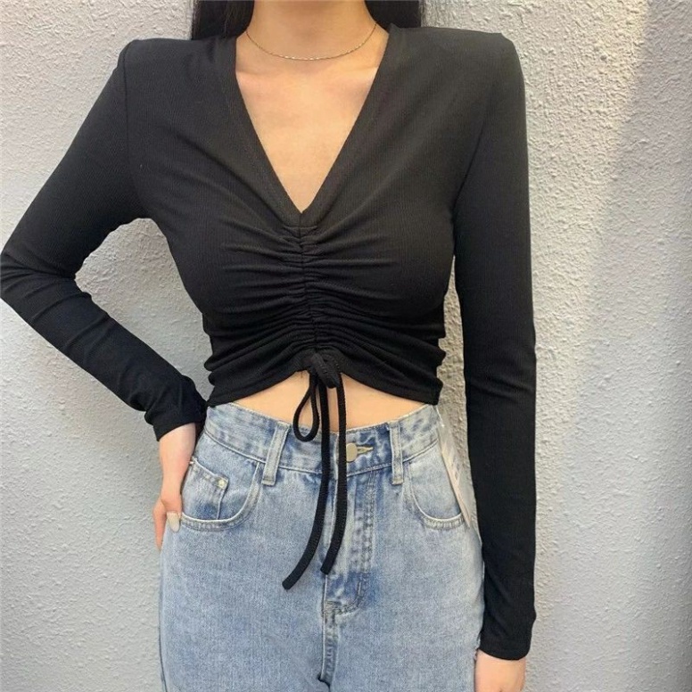 ÁO TAY DÀI RÚT NGỰC CROPTOP