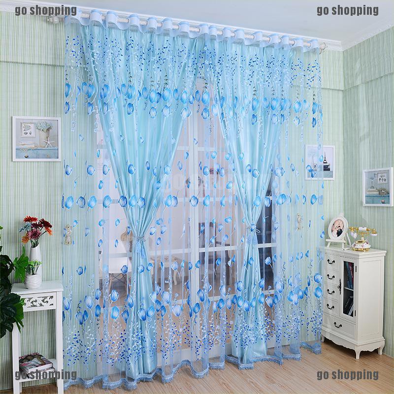 {go shopping}Floral Tulle Voile Door Window Curtain Drape Panel Sheer Scarf Valances Divider