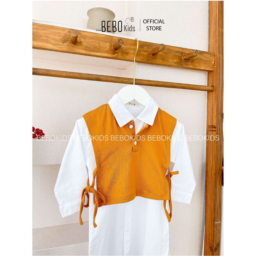 Váy đầm cho bé gái từ 10-22kg kiểu sơ mi trắng phối yếm nâu A05 Trắng