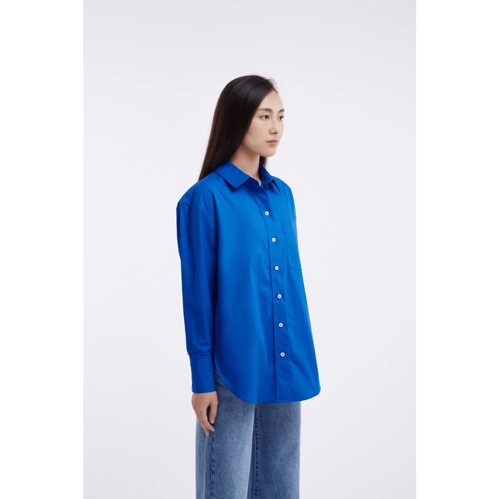 TheBlueTshirt - Áo Sơ Mi Nữ Phom Rộng Màu Xanh - Pillow Talk Oversized Shirt - Cobalt Blue