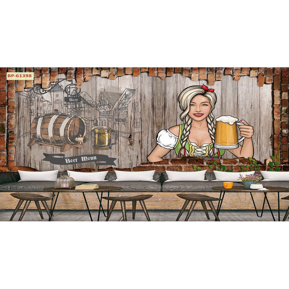 Tranh lụa 3d trang trí Nhà hàng Beer Kích Thước 1,5m x 2m BIARUOU-03