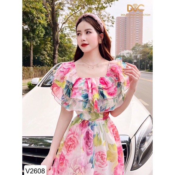 V2608 - váy maxi hoa hồng