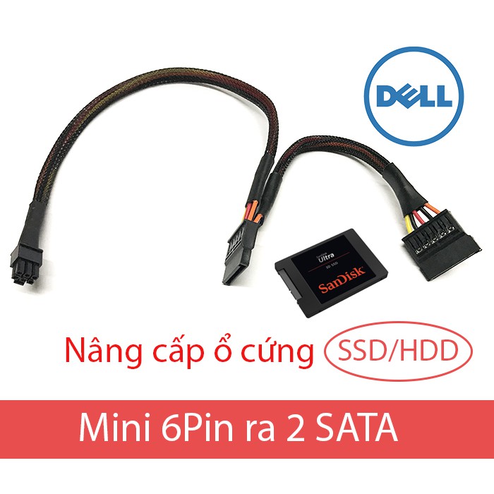 Cáp chia nguồn Mini 6Pin ra 2 SATA cho Dell Vostro 3670, 3470, 3671, 3471, 3070, 3060